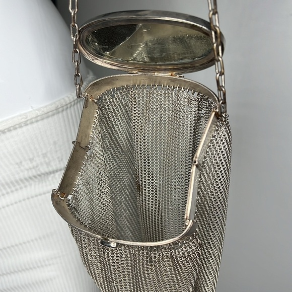 Antique Sterling Silver 925 Chain Mesh Expandable Top Snap Mirror Bag Super Rare - Picture 5 of 16